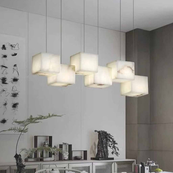 Marble Pendant Light Modern Alabaster Cubid Box
