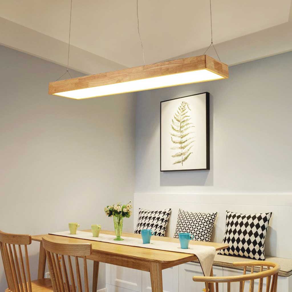 Pendant Light Nordic Rectangle Wood LED Dimmable, Log Color