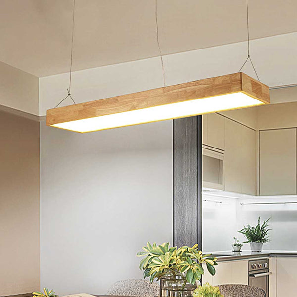 Pendant Light Nordic Rectangle Wood LED Dimmable, Log Color