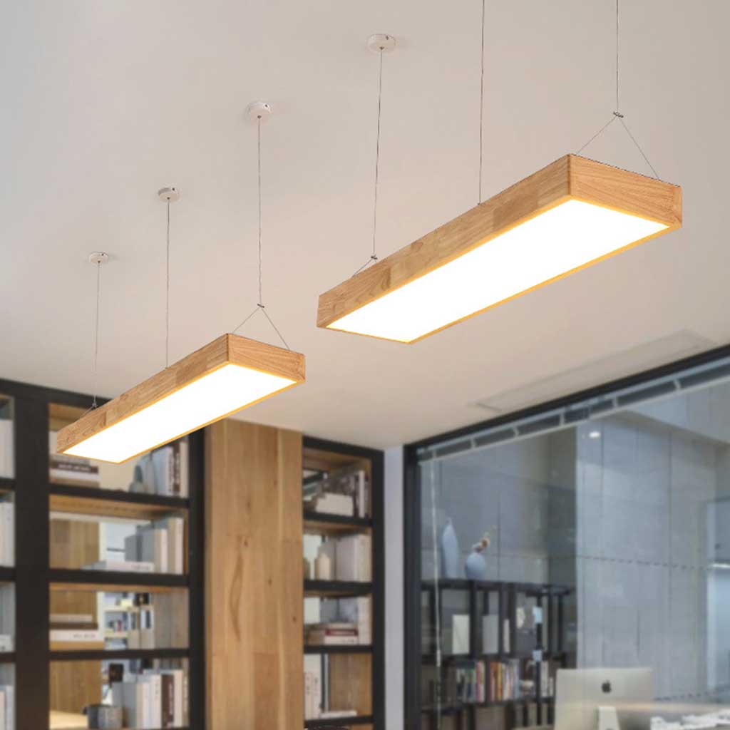 Pendant Light Nordic Rectangle Wood LED Dimmable, Log Color