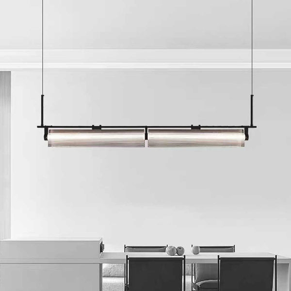 Pendant Light Ribbed Glass Linear Dimmable LED, Black