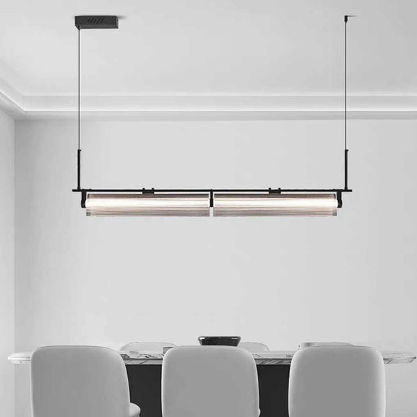 Pendant Light Ribbed Glass Linear Dimmable LED, Black