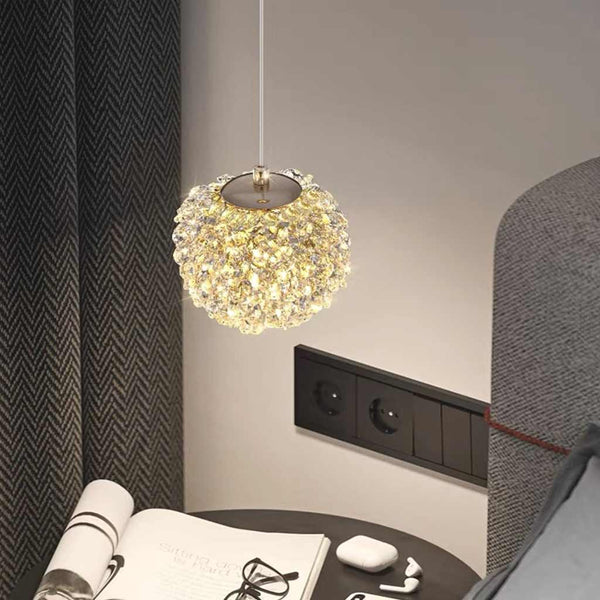 Pendant Light Small Clear Crystal Floral Sphere, Gold