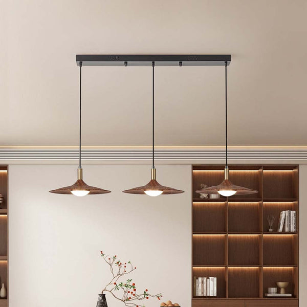 Pendant Light Vintage Flying Saucer LED Dimmable, Walnut Color