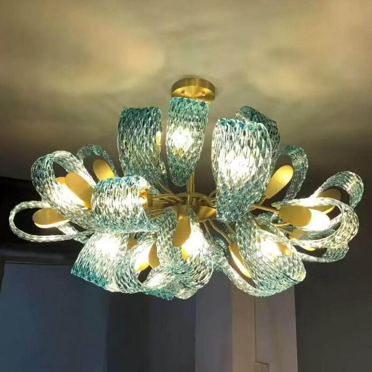 Petal Blue Glass Chandelier