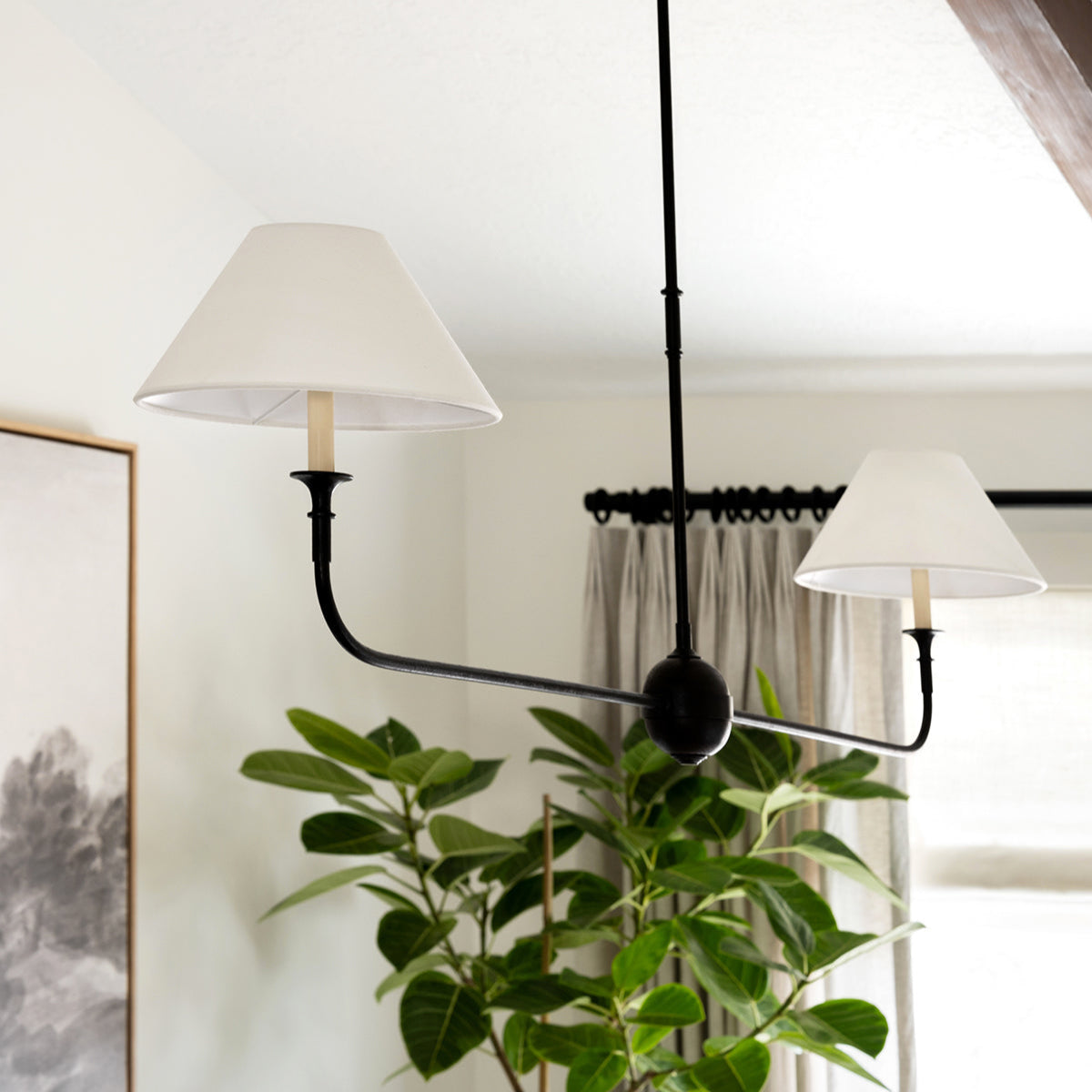 Aera Linear Antique Brass Fabric Chandelier