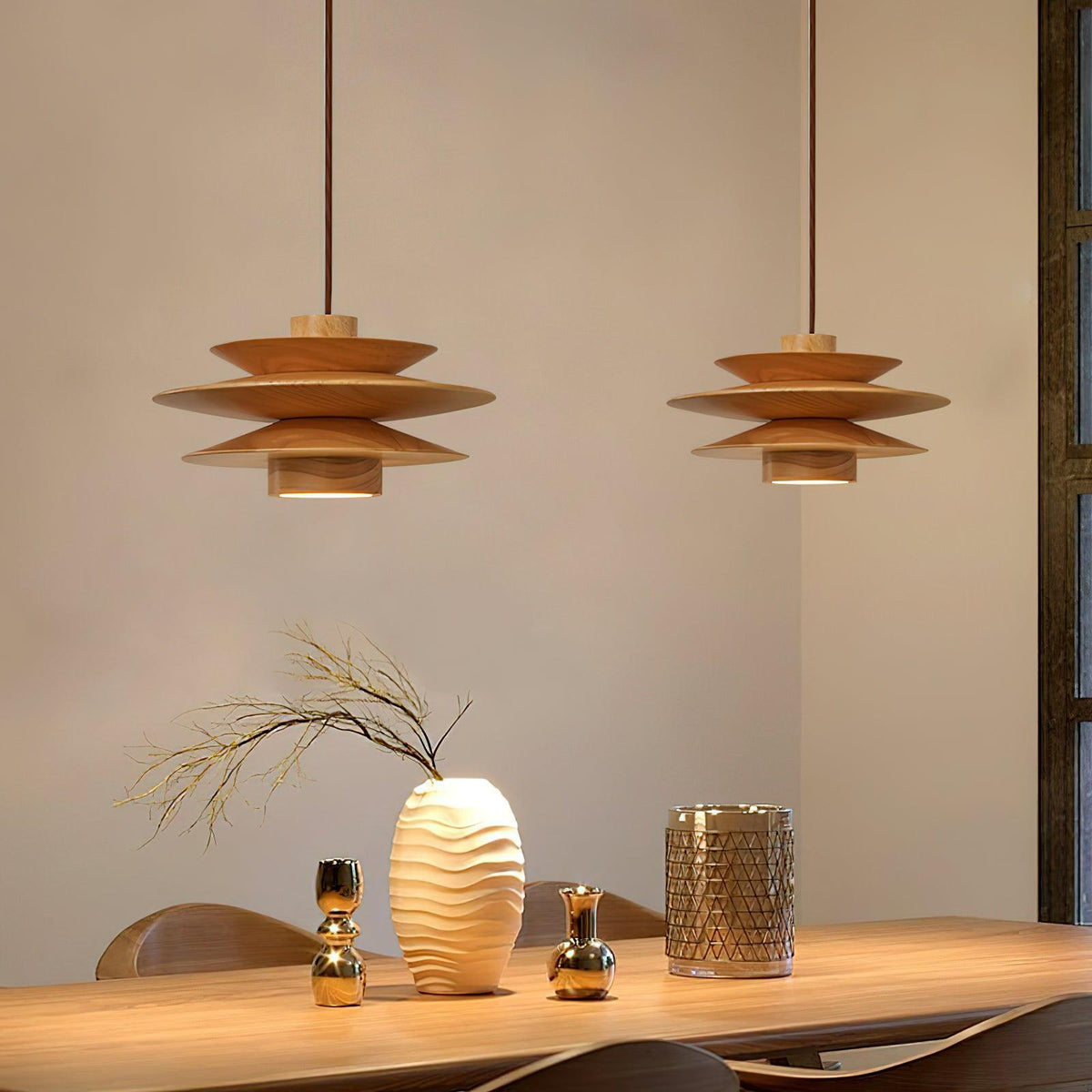 Cascade Wooden Disc Pendant Lamp
