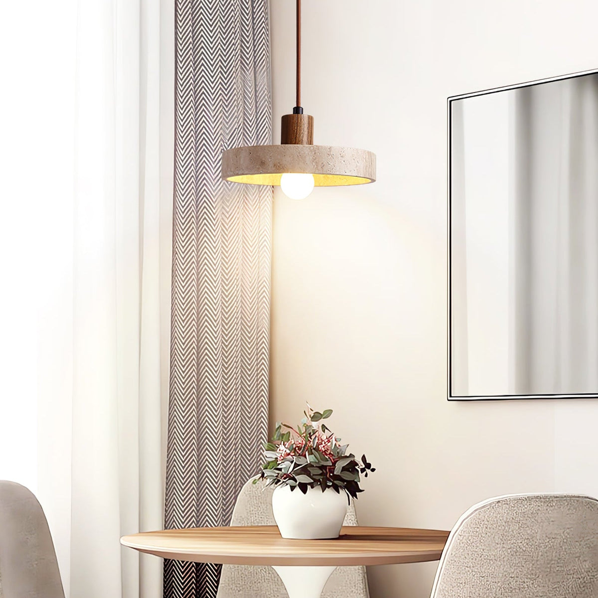 Travertine Piedra Wood Pendant Light