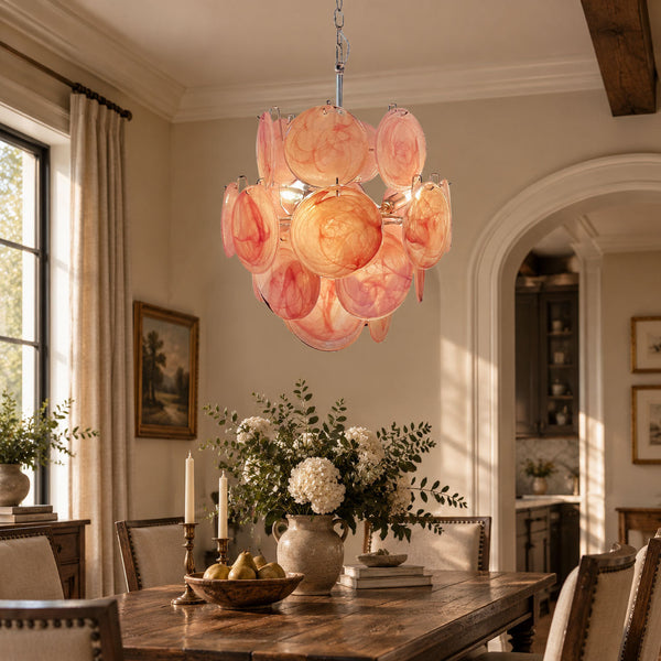 Pink Disc Glass Chandelier