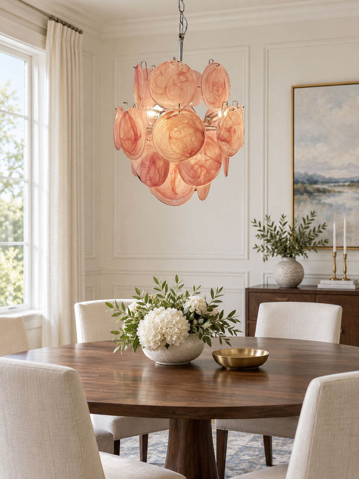 Pink Disc Glass Chandelier