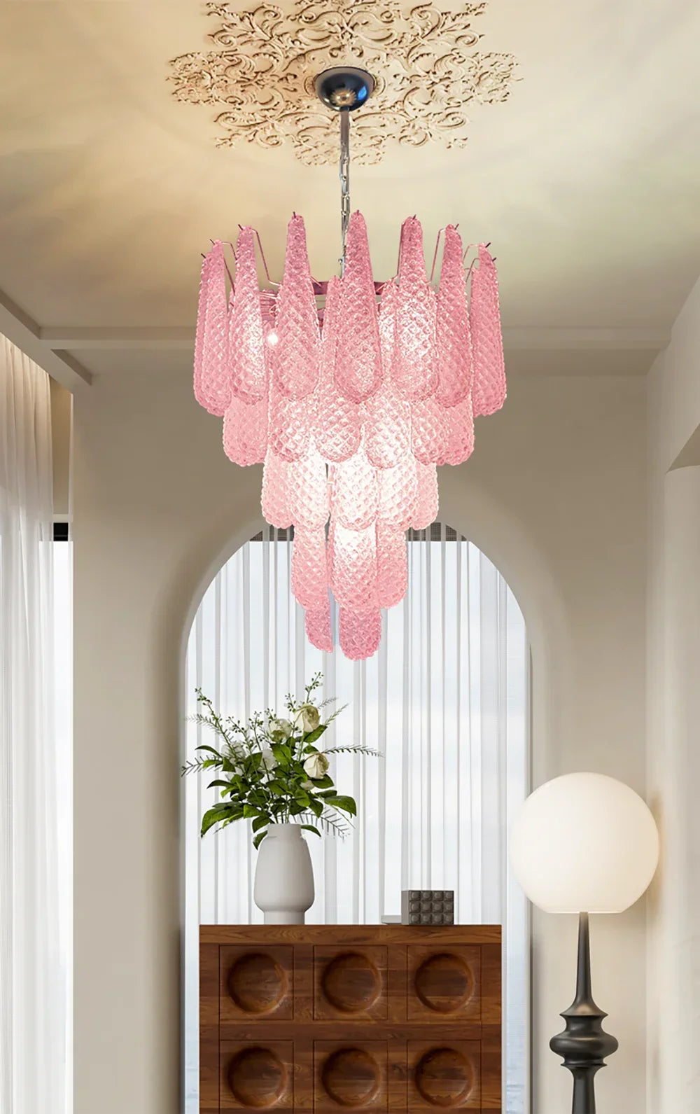 Pink Glass Petals Chandelier