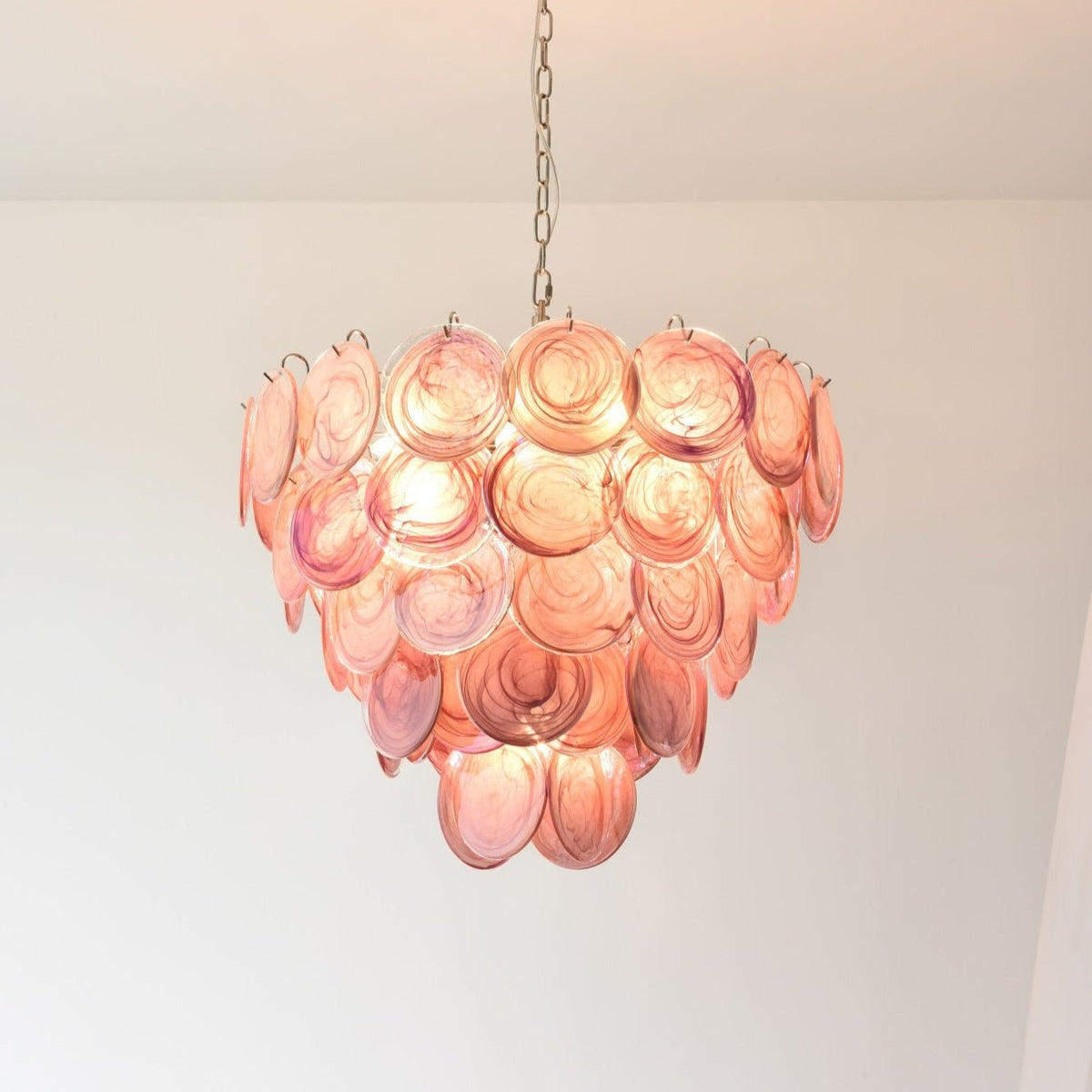 Vintage Pink Disc Glass Chandelier