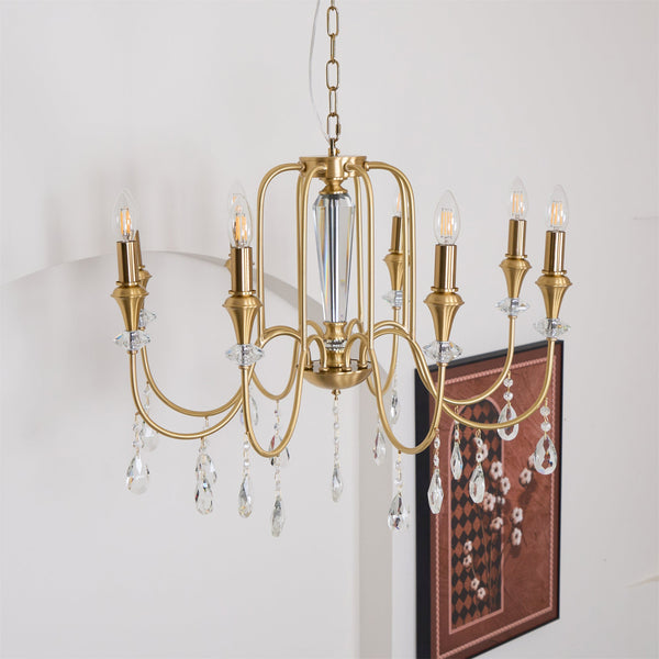 Ercararis Vintage Industrial Brass Crystal Chandelier