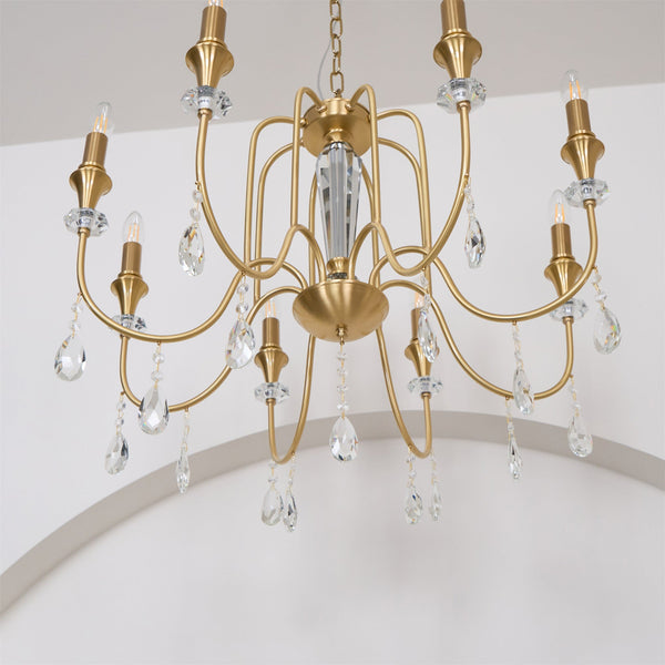 Ercararis Vintage Industrial Brass Crystal Chandelier
