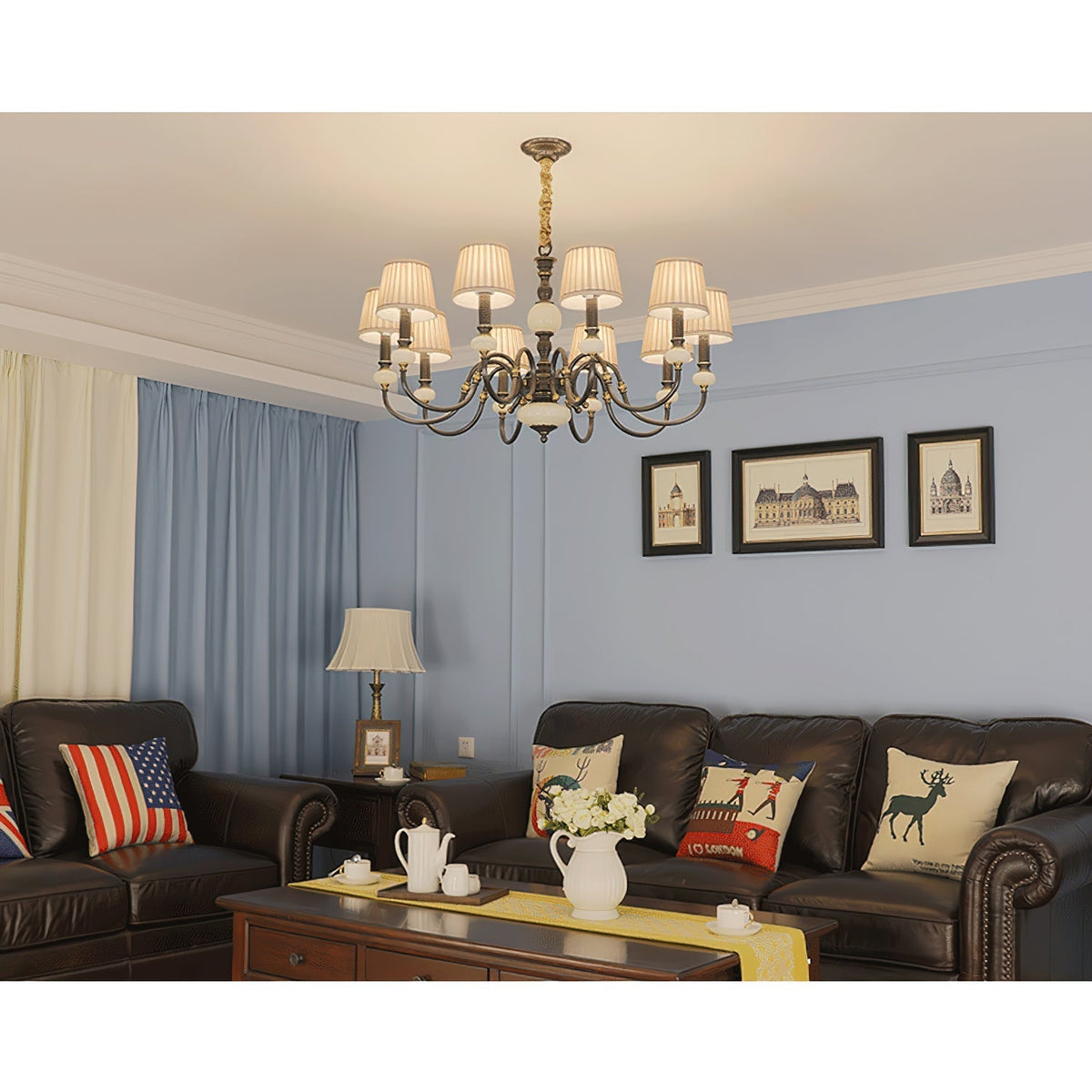 Ivenen Postmodern Luxury Brass Jade Chandelier