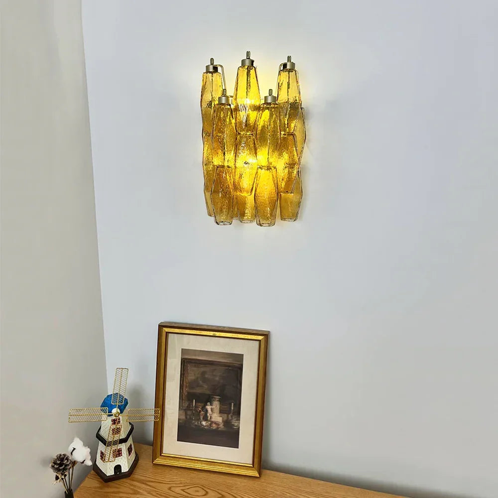 Murano Poliedri Amber Glass Wall Sconces