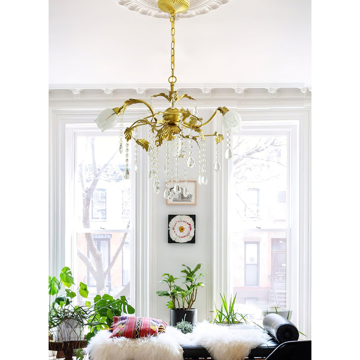 Vasorus Vintage Industrial Brass Crystal Chandelier