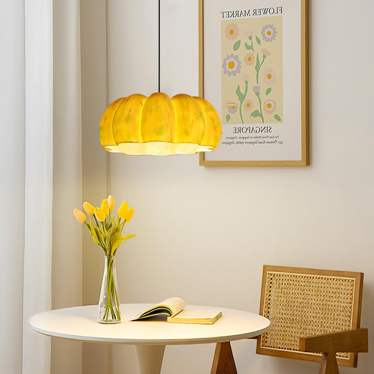 Wood Pumpkin Pendant Light
