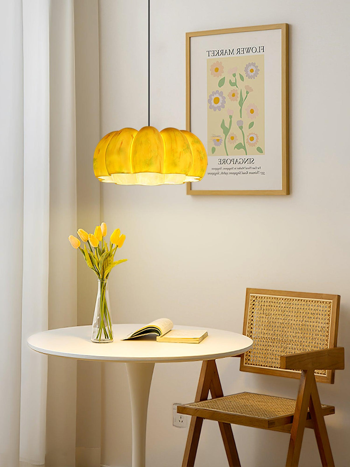 Wood Pumpkin Pendant Light