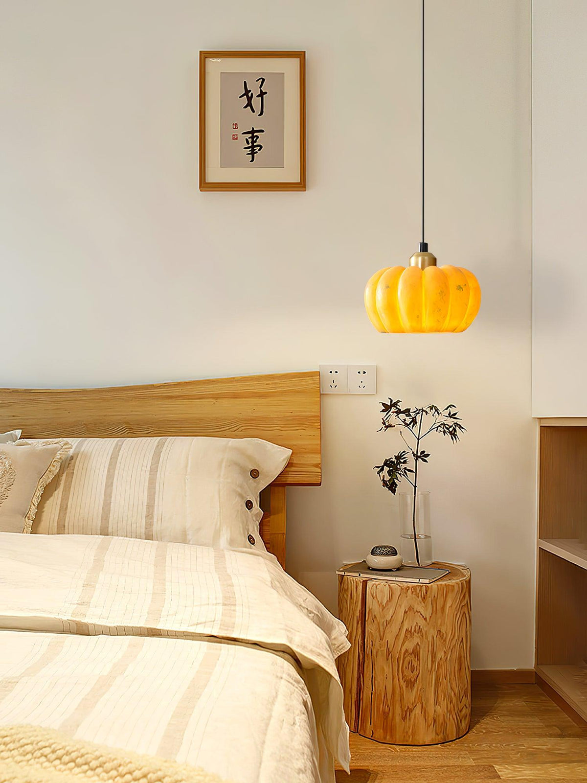 Wood Pumpkin Pendant Light