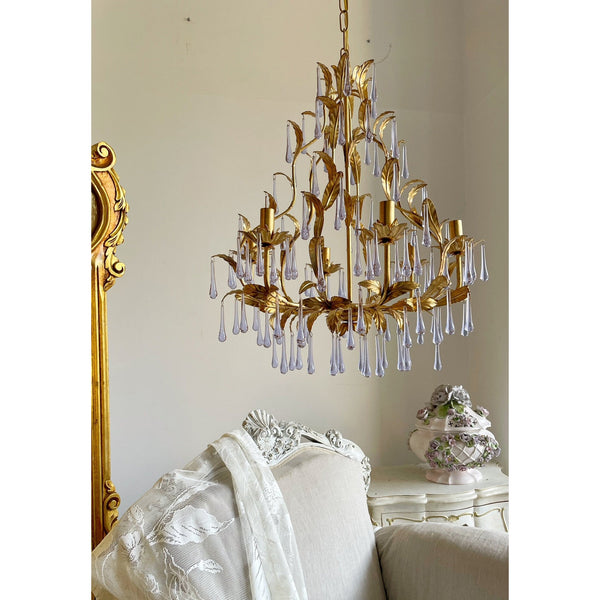 Ilvenel Postmodern Luxury Birdcage Purple Glass Chandelier