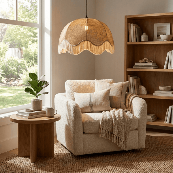 Rattan Dome Fringe Pendant Lamp