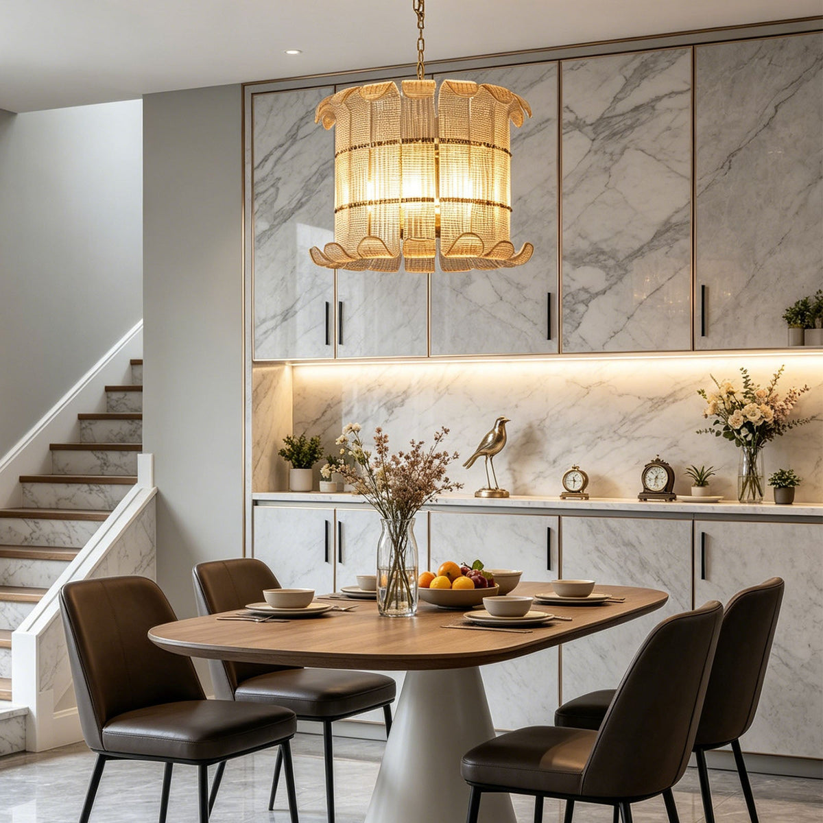 Ribbed Glass Scroll Chandelier