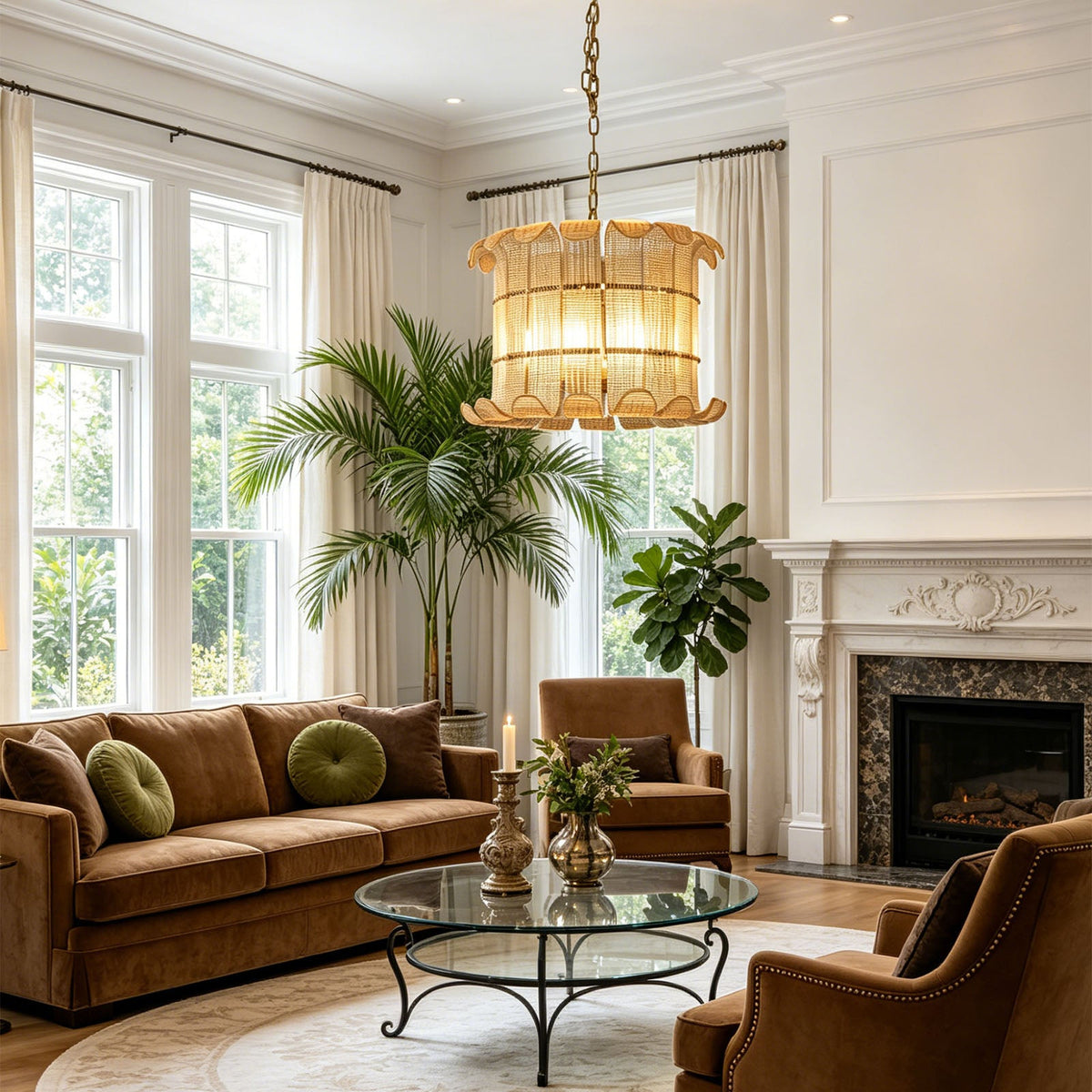 Ribbed Glass Scroll Chandelier