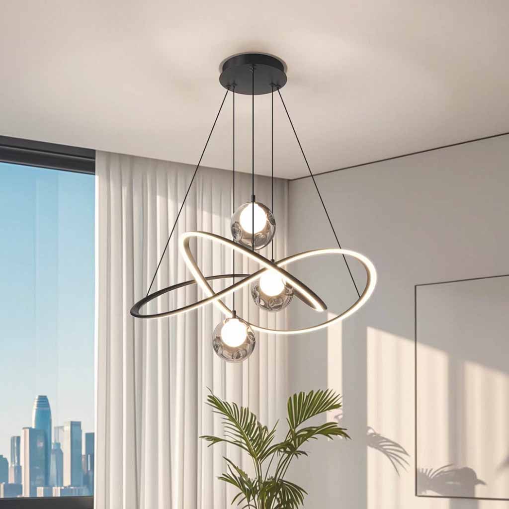 Ring Chandelier LED Dimmable with Smoke Grey Globes