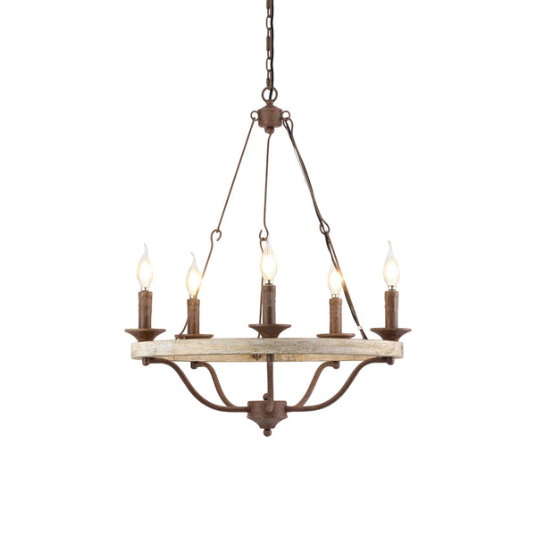 Rosalind Vintage Industrial Wheeler Wooden Chandelier
