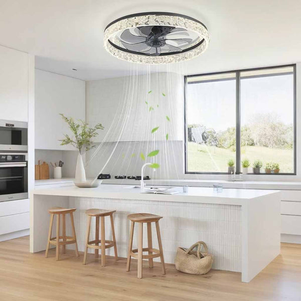 Round Ceiling Fan Light Acrylic Diamond Flush Mount