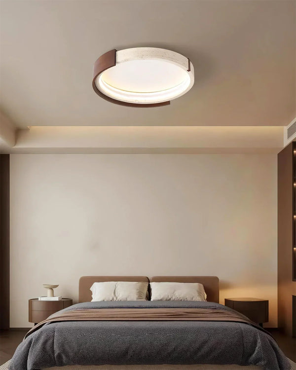 Round Cerqon Halo Travertine Ceiling Lamp