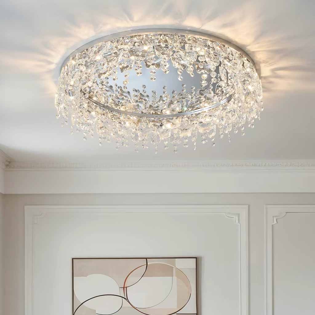 Round Chrome Crystal Tassel Ceiling Light Flush Mount