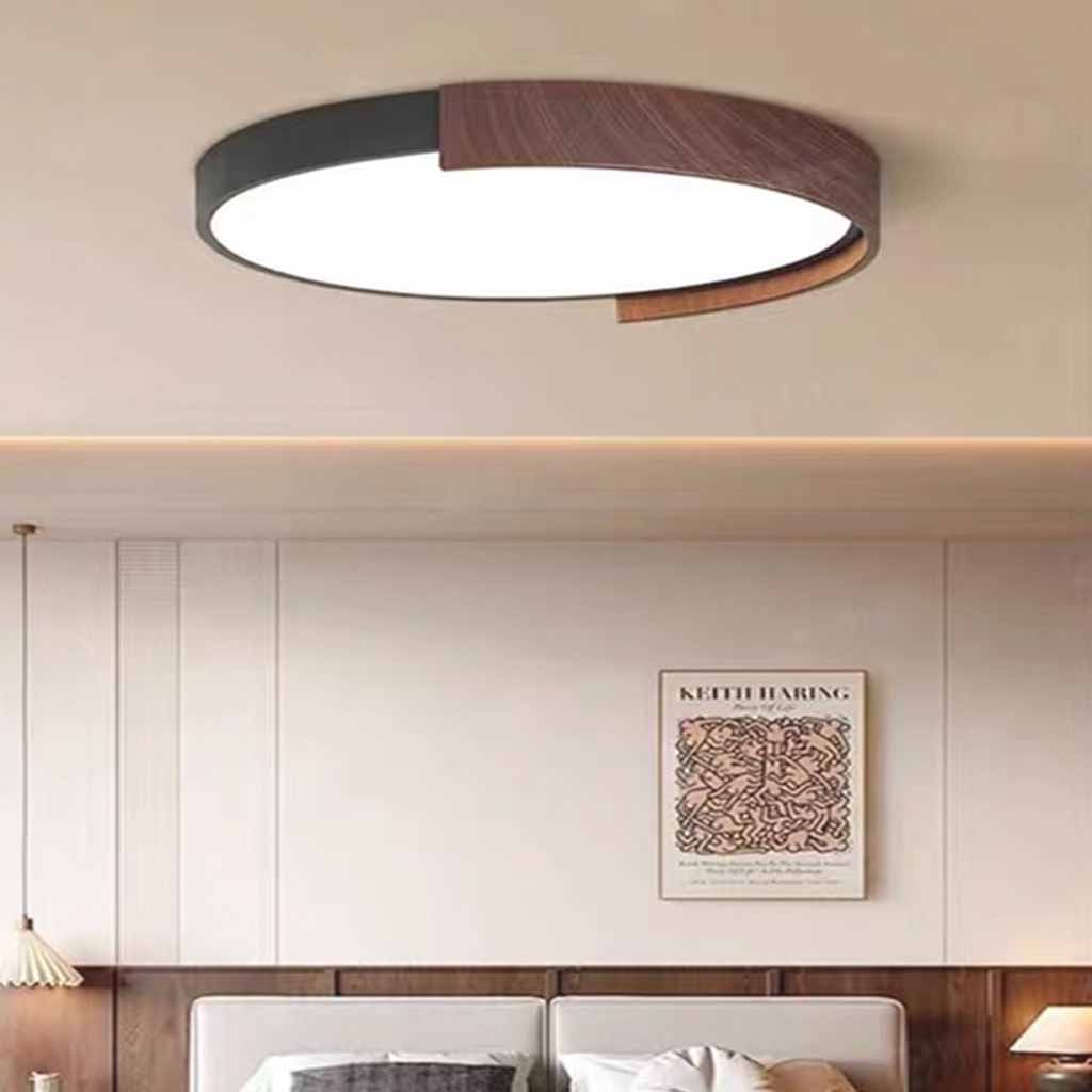 Round Flush Mount Ceiling Light LED, Black & Walnut Color