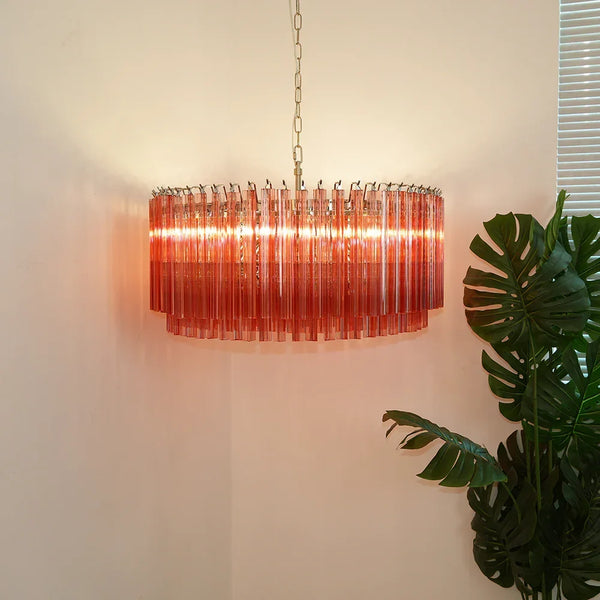 Round Pink Prism Chandelier