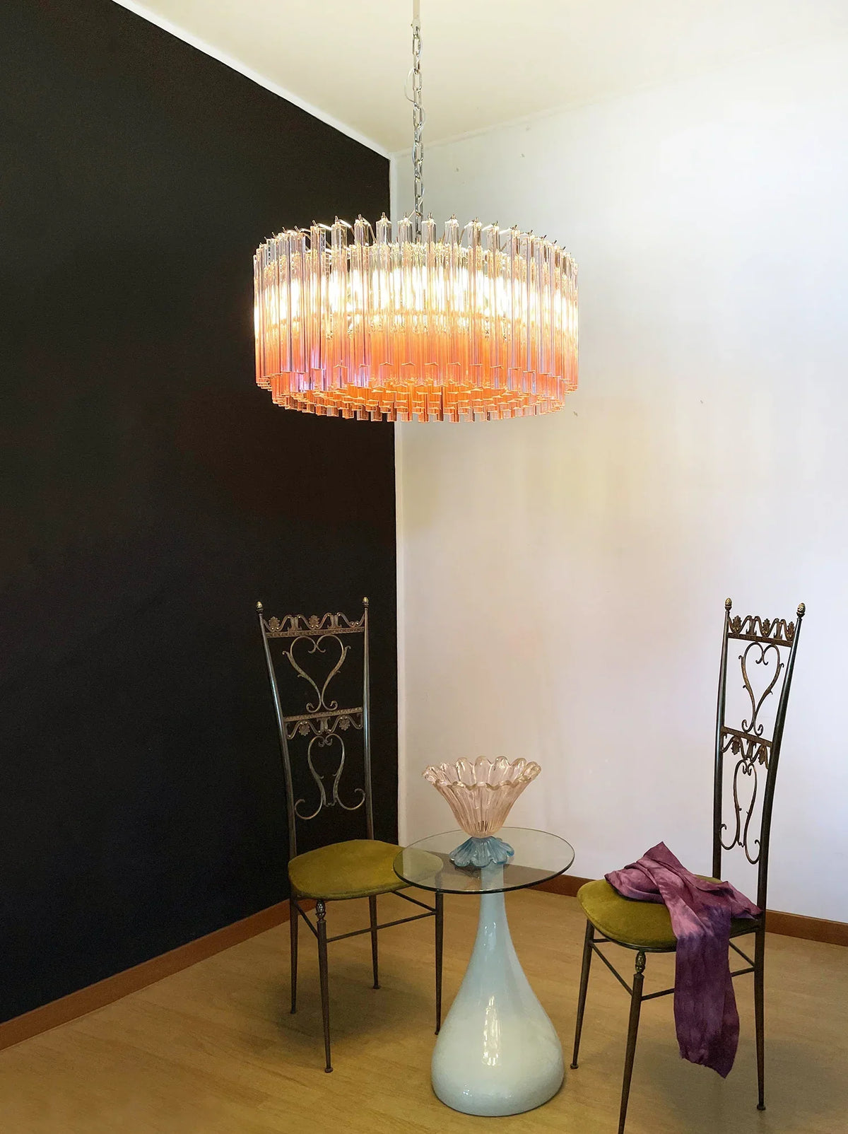 Round Pink Prism Chandelier
