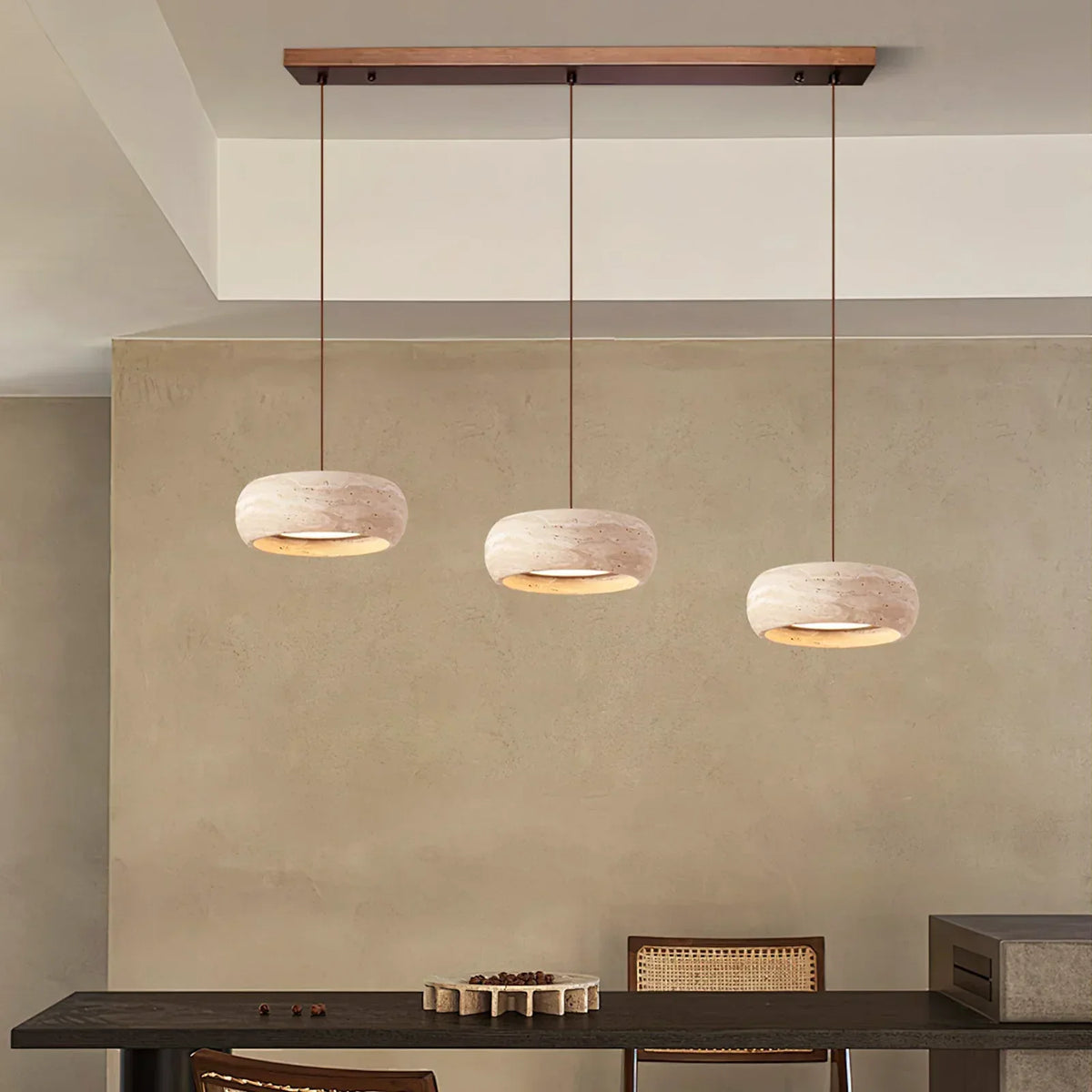 Round Travertine Drum Pendant Lamp