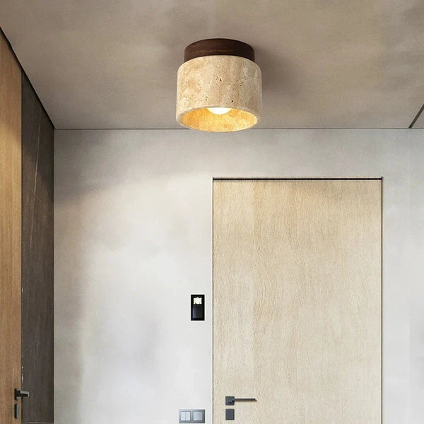 Naren Travertine and Wood Ceiling Light