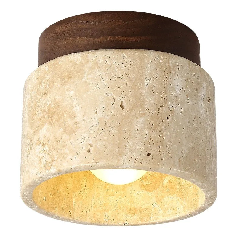 Naren Travertine and Wood Ceiling Light