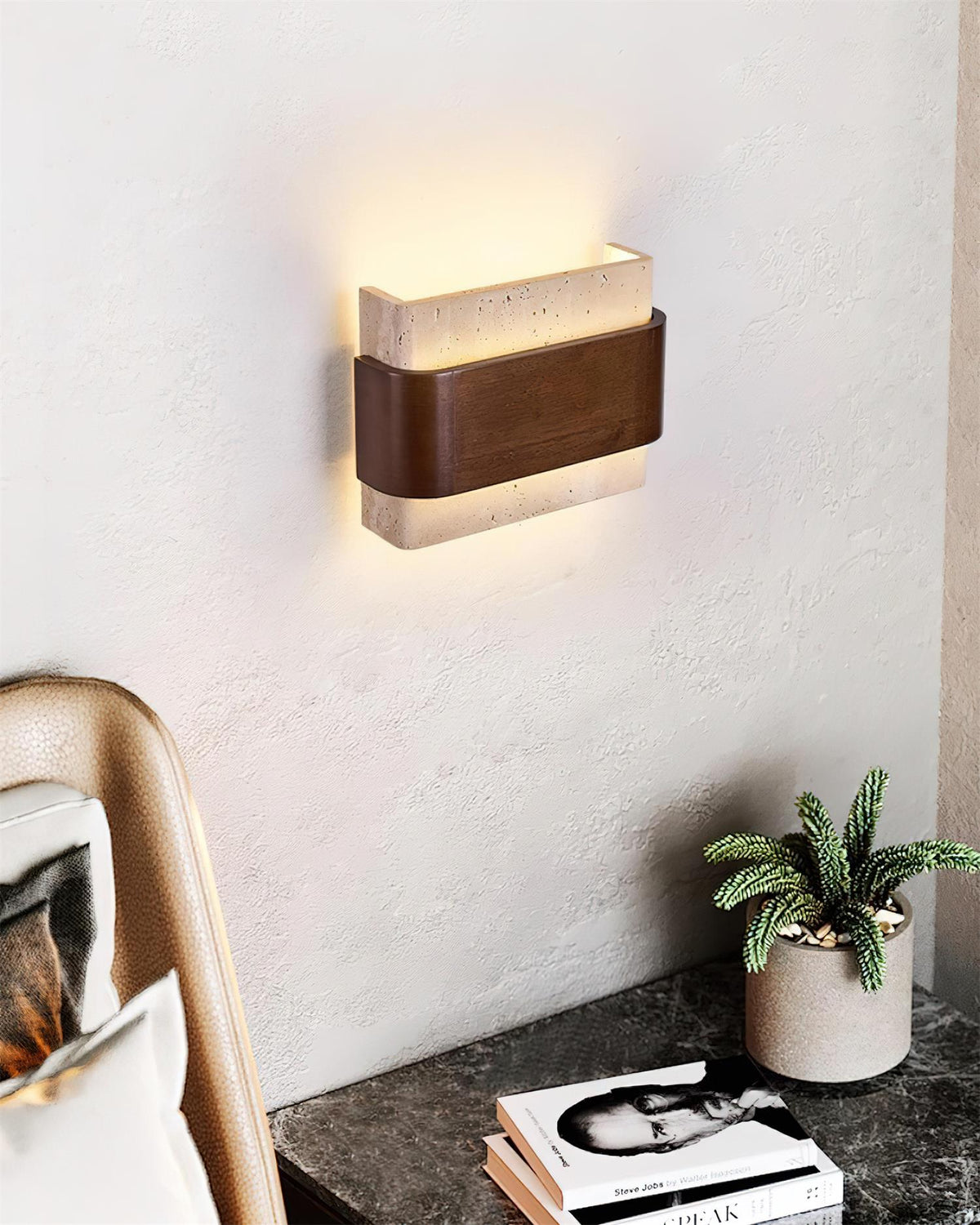 Valeneria Travertine Wall Lamp Wood-finish Arc