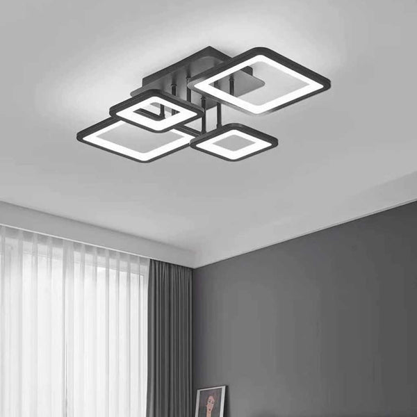 Semi-Flush Mount Ceiling Light Geometric LED Dimmable, Black