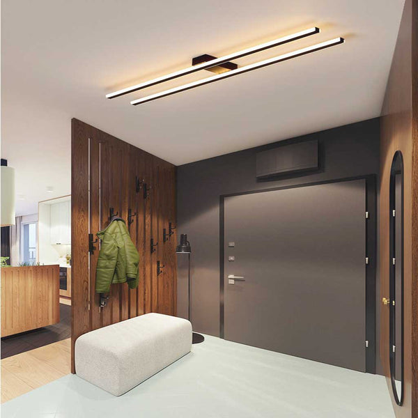 Semi-Flush Mount Ceiling Light Minimalist Dual Bar Linear LED, 3 Colors