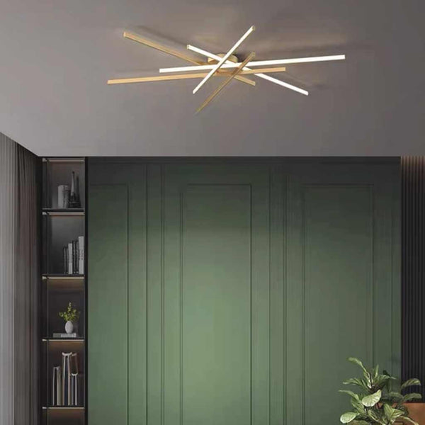 Semi-Flush Mount Ceiling Light Multi Line Brass Sputnik LED