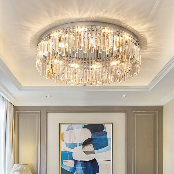 Silver Round Crystal Ceiling Lamp