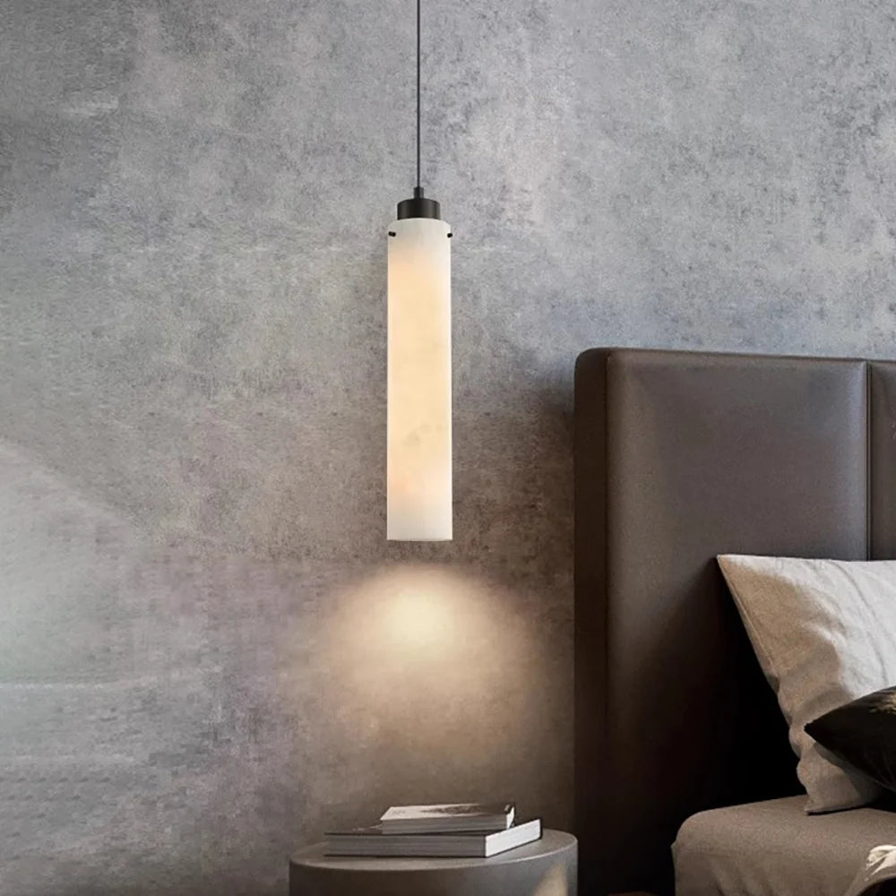 Cylinder Pendant Light Marble Globe Vertical