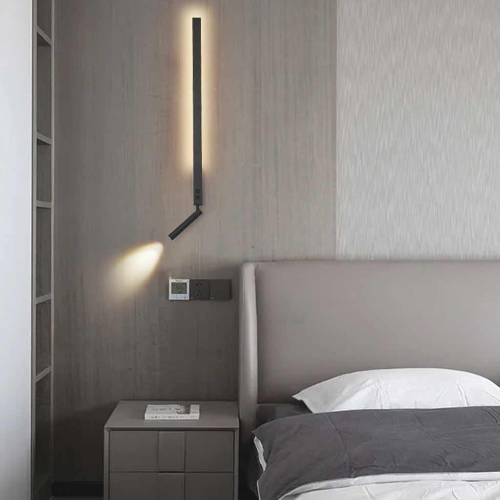 Slim LED Wall Lamp with Adjustable Spotlight, Black / White