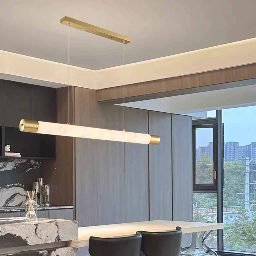 Strip Pendant Light Brass Alabaster Linear LED