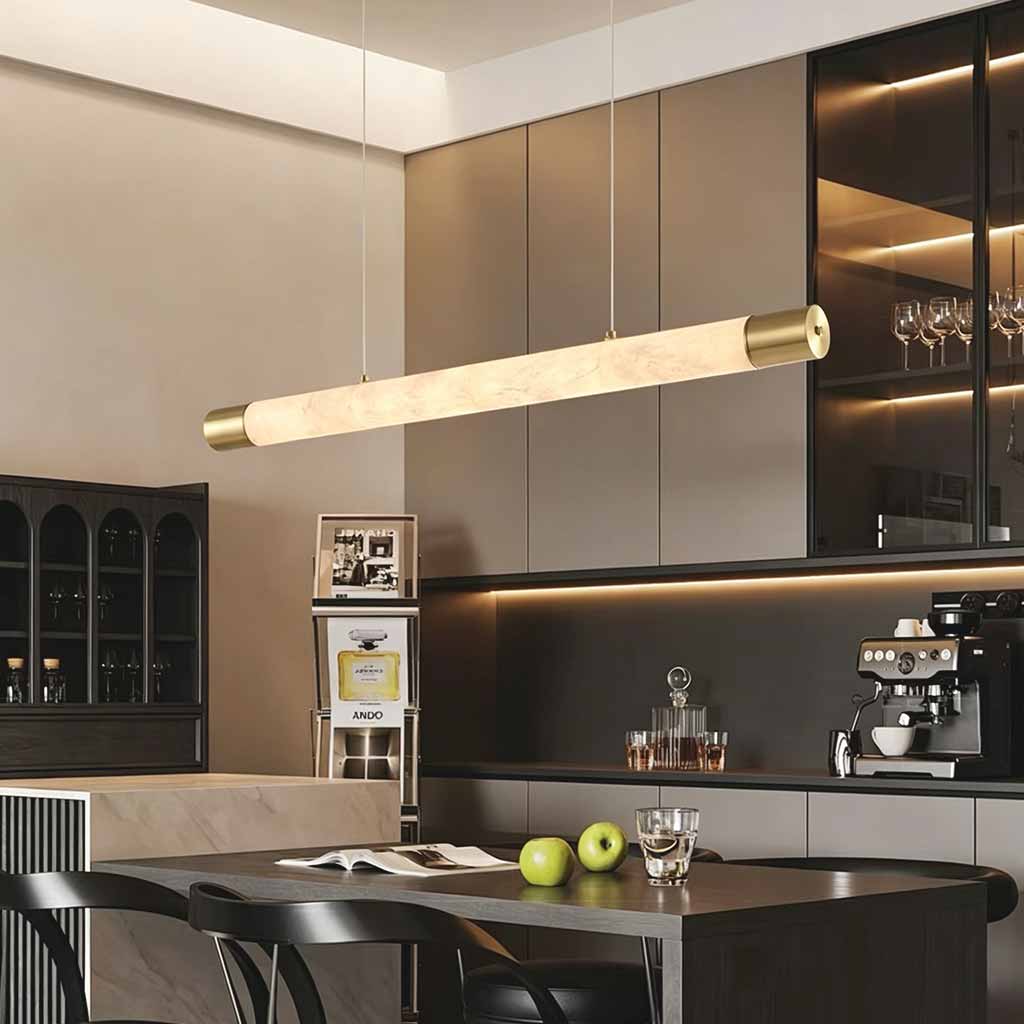 Strip Pendant Light Brass Alabaster Linear LED