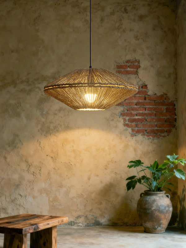 Sunburst Woven Straw Pendant Lamp