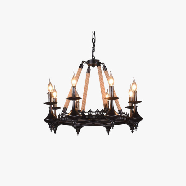 Epoch Retro Candle Chandelier Black Metal/Rope Restaurant/Bar